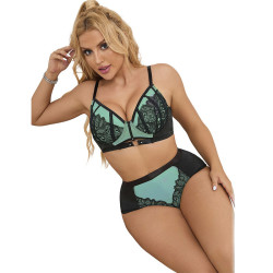 Subblime - 955557 Ensemble Soutien-Gorge En Cuir Verni Vert Avec Fermeture Éclair S/M